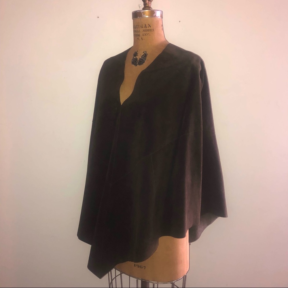 Theory] Dark Chocolate Leather Cape Poncho Jacket - Picture 4 of 9